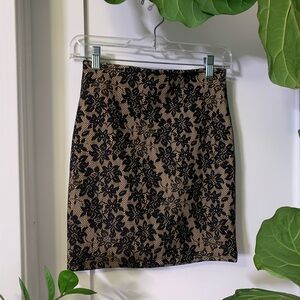 Black / Nude Lace Floral Mini Skirt